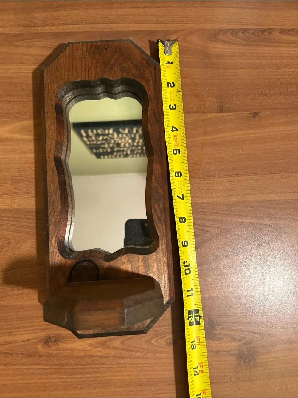 Wooden Wall Mirror with Small Shelf - Brown